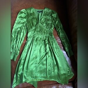 All Saints Vibrant Green Satin Dress